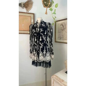 NWT Alexis Black Lace Dress White Floral Embroidery Elegant Designer Tunic Style